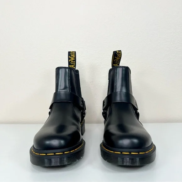 Dr. Martens WINCOX Black Leather Harness Buckle Moto Chelsea Boots Sz 9 NEW - Picture 5 of 16